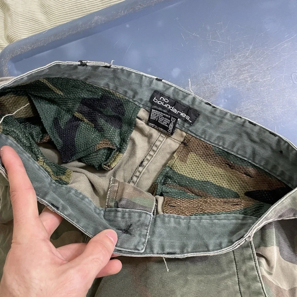 Y2K No Boundaries Baggy Camo Cargo Pants Mens 30x32 (fit 29x30) Paratrooper Zip